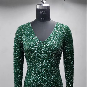 Elegante vestido de noche de longitud completa para mujer, malla polivinílica transpirable con perlas bordadas, abalorios, antiestático para uso en fiesta de cóctel - Product Image 1