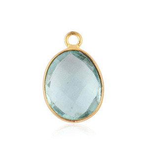Aguamarina Cuarzo Piedra preciosa Forma ovalada Plata de ley Oro Vermeil Rodio Plateado Bisel Set 10x14mm Colgante de encanto de moda - Product Image 4