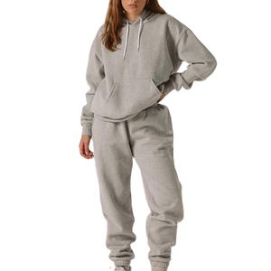 Vente en gros de haute qualité pour femmes survêtement en coton épais surdimensionné ensemble de pantalons de survêtement à capuche respirant blanc 2026 - Product Image 1