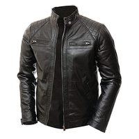 Veste de motard en cuir véritable en peau de mouton aniline à fermeture éclair pour hommes avec doublure noire matelassée et poches intérieures extérieures veste en cuir pour hommes