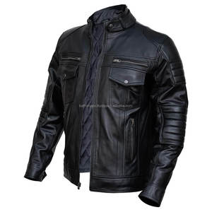 Veste en cuir de motard noire tendance OEM personnalisée pour l'hiver High Street col pression fermeture éclair poignets boutonnés multi-poches pour - Product Image 4