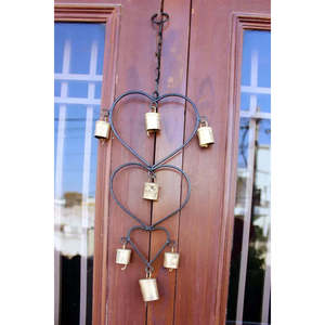 Handmade Recycled Iron Metal Crafts Vertical Pattern Wind <b>Chime</b> with Hearts and <b>Bells</b> - Product Image 4