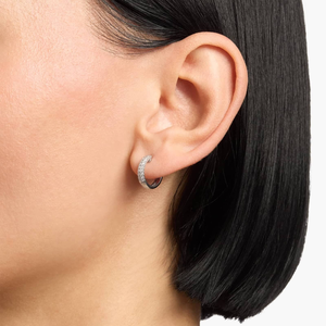 Pendientes de Aro de Plata 925 con Doble Hilera Brillante, con Moissanita de Corte Brillante, Estilo Romántico y Moderno para Mujer, Ideales para Bodas - Product Image 4