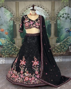 Élégant renard Georgette Lehenga Choli indien pakistanais codage broderie paillettes fonctionnent avec Cancan et toile Patta - Product Image 1
