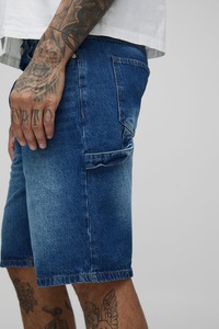 OEM/ODM, ropa de calle lavada con piedra azul oscuro, pantalones cortos de mezclilla pesados para hombres, cintura elástica, pantalones cortos de mezclilla transpirables para hombres - Product Image 2