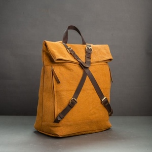 LW High Quality Leather <b>Roll</b> Top <b>Backpack</b> Handcrafted Waxed Canvas Anti-Theft Insulated Features Stylish Rock Style Men Women - Product Image 2