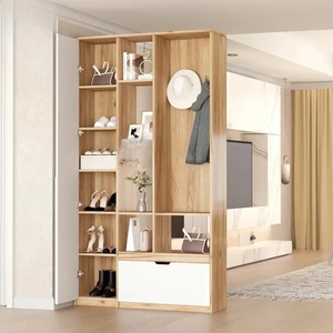 Meuble de rangement gain de place pour hall d'entrée avec étagères verticales pour chaussures, section pour manteaux, placard fermé et dimensions sur mesure - Product Image 1