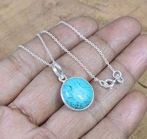 Collier pendentif en argent sterling turquoise bleu plaqué or 24 carats, bijoux faits à la main, pierre de naissance de décembre, cadeau élégant pour enfants - Product Image 4