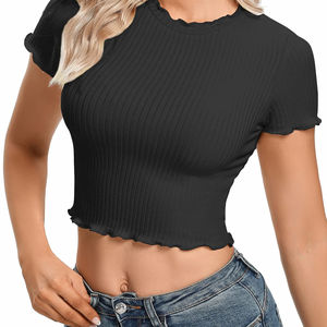 Camiseta recortada con logotipo personalizado de alta calidad de fábrica al por mayor, camisetas para mujer, Top corto ajustado informal para mujer - Product Image 2