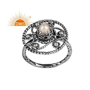 Handmade Design Oxidized Sterling <b>Silver</b> Natural Pearl <b>Set</b> Statement <b>Ring</b> Jewelry For Women Gift For Her - Product Image 1