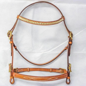 Brida de cuero inglés en la mano Brida Elevada Cavesson Flash Noseband Premium Genuino Mejor calidad Leather noseband - Product Image 5