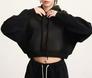 เสื้อมีฮู้ดผ้าซักกรดสำหรับผู้หญิงเสื้อฮู้ดแฟชั่นโอเวอร์ไซส์ผ้าฝ้าย100% - Product Image 3