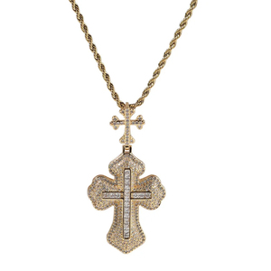 Pendentif croix en or blanc/jaune plaqué or rose de haute qualité 10KT, certifié IGI, 138 diamants de taille Asscher cultivés en laboratoire, collier tendance - Product Image 6