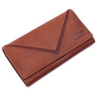 Dompet wanita kulit asli pola Logo antik wanita kualitas Premium Dompet tombol penghalang RFID panjang poliester modis