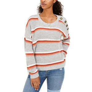 เสื้อสเวตเตอร์ถักกระดุมไหล่ Hippie Rose Junior สไตล์ลำลองพื้นฐาน โลโก้ด้านหน้า ไซส์ X-Small สำหรับฤดูใบไม้ร่วง/ฤดูหนาว ระบายอากาศได้ดี สีเทา - Product Image 1