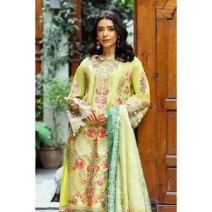 ชุดผ้าลอนปักลายสำหรับใส่ทุกวันแบบ 3 ชิ้น ไม่ได้เย็บติดกัน พร้อมผ้าคลุมไหล่ผ้าไหมทัสซาร์พิมพ์ลายดิจิทัล รุ่น SP-52024 - Product Image 4