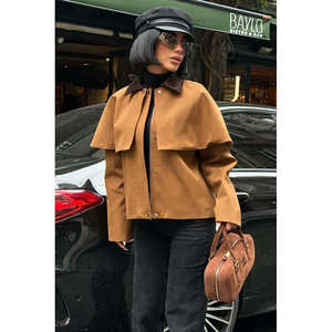 Manteau de style trench-coat pour femme avec détails en velours 7076-08 - Product Image 2