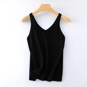 Verano 100% algodón puro cuello en V jacquard hueco tejido tirantes Mujer interior color sólido pulóver BASE TOP chaleco versátil - Product Image 3