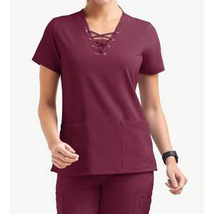 Precio de fábrica al por mayor mujeres Scrub suave antiarrugas Top cordón cónico pantalón médico uniforme personalizable Scrub Set - Product Image 6