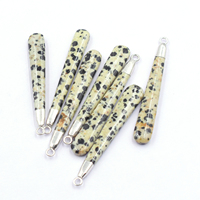 Pendentif en jaspe dalmatien 48-50 MM, forme allongée en goutte, laiton plaqué argent, pour la création de bijoux