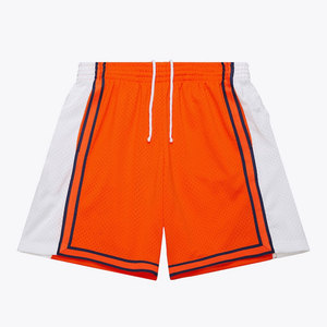 Pantalones cortos de verano para hombre estilo urbano al por mayor, logotipo personalizado, malla naranja de respiración media, bolsillos laterales con cremallera, poliéster 100% - Product Image 1