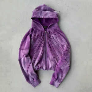 Wholesale Custom Applique Design French Terry 100% Cotton Men's <b>Hoodie</b> <b>Vintage</b> High Quality Distressed Acid Wash <b>Zip</b> <b>up</b> <b>Hoodie</b> - Product Image 1