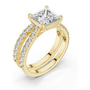 Conjunto de Anillos de Boda con Diamante de Laboratorio Corte Princesa de 2.46 CT, Claridad VVS-VS EF, Oro de 18KT/14KT/10KT, Plata 925, Oro Rosa/Amarillo/Blanco - Product Image 4