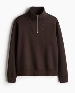 Dark <b>Brown</b> Man's Zip-<b>Top</b> Sweatshirt Stand-Up Collar Dropped Shoulder <b>Long</b> <b>Sleeve</b> Cotton Polyester Jacket Winter Light Regular - Product Image 2