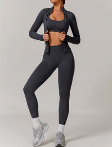 Premium Activewear femmes sans couture sport veste et pantalon ensemble haute élastique Gym Yoga porter Fitness tenue 2 pièces ensemble de vêtements de sport - Product Image 3