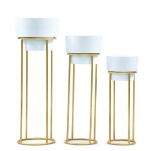 Ensemble de 3 jardinières sur pied avec support en métal doré pour plantes d'intérieur, décoration moderne et élégante pour la maison, salon et bureau - Product Image 1