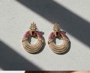 ต่างหูหินแอ็ดซีแซดสไตล์แฟนซีแบบพรีเมี่ยมเครื่องประดับดีไซน์ขัดทองสูงเหมาะสำหรับงานปาร์ตี้และงานเฉลิมฉลอง - Product Image 5