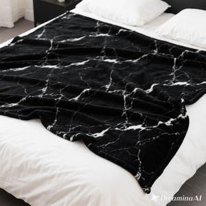 ผ้าห่มขนแกะเนื้อนุ่มหรูหราดีไซน์หินอ่อนสีดำอบอุ่นขนาดสองเท่า - Product Image 3