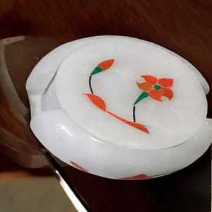 ANURAG HANDICRAFT Ensemble de sous-verres en marbre blanc faits à la main avec incrustation florale, support moderne assorti, décoration de table, cadeau de mariage - Product Image 3
