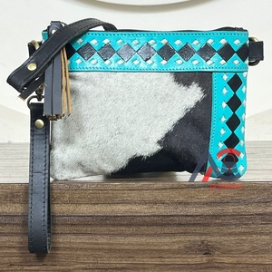 Nouveauté Sac à bandoulière et sac à main en cuir de vachette à motif damier, pochette à main bohème, sac à bandoulière pour femmes - Product Image 1