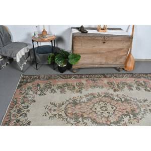 Alfombra de lana rosa y beige Vintage de 5,5x8,5 pies, diseño de retazos turco hecho a mano para adolescentes, Alfombra de pasillo a rayas, sala de estar de látex - Product Image 2