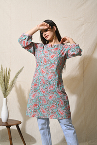 Motif traditionnel main bloc imprimé bohème coton robe durable fabriqué à la main décontracté droite tenue quotidienne tenue quotidienne robe - Product Image 3