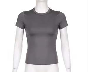 2023 alto impacto Mujeres Nuevo diseño Crop Top manga corta Camisa de algodón logotipo personalizado traje de moda camisetas para mujeres camiseta Co - Product Image 4