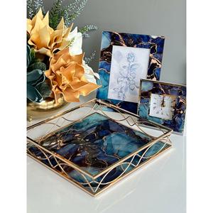 Set da 3 per soggiorno con motivo in marmo oro blu
