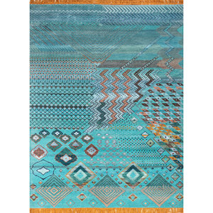 Alfombra Manchaha Azul de Lana y Seda de Bambú Anudada a Mano, Diseño Geométrico Clásico de Gran Tamaño para el Hogar, Sala de Estar, Pasillo - Les-8161 - Product Image 1