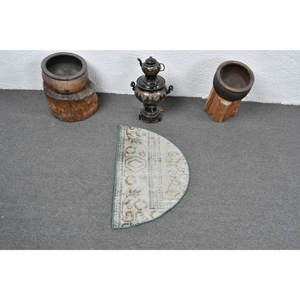 Alfombra de lana clásica azul Beige 2,5X1,5 pies hecha a mano Vintage turco rectángulo Patchwork diseño respaldo de látex para juegos de alfombras - Product Image 3