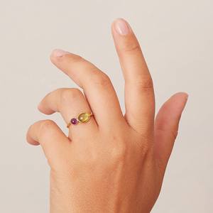 Anillos Toi Et Moi con Engaste de Bisel, Plata de Ley 925 Chapada en Oro de 18K, con Piedras Preciosas Naturales de Amatista Púrpura y Peridoto Verde, para Fiestas Elegantes - Product Image 5