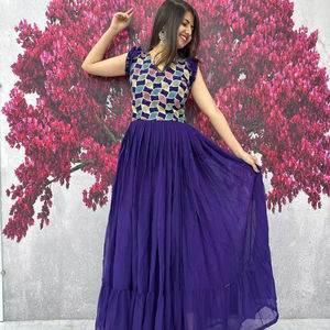 SHIV FASHION Robe Anarkali traditionnelle bleue évasée en Georgette Fox, séchage rapide, collection Navratri, prête à porter, violette, style indien - Product Image 1