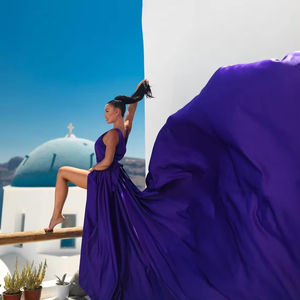 Nuevo Vestido largo de color volador con estilo informal para sesión de fotos Vestido largo de satén volador - Product Image 1