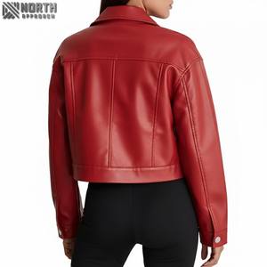 Veste en cuir courte pour femme hiver coupe-vent respirant court élégant logo avant personnalisable - Product Image 3