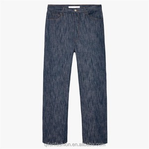 Pantalon en denim mélangé lin coupe droite personnalisé 5 poches Jeans pour hommes - Product Image 1