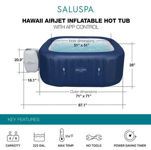 NUEVO EN STOCK SALUU-SPAA HAWAAII AIRRJETT BUBBLES, Jacuzzi Inflable con Burbujas de Masaje para 4 a 6 Personas, Portátil, Cuadrado, para Exteriores - Product Image 2