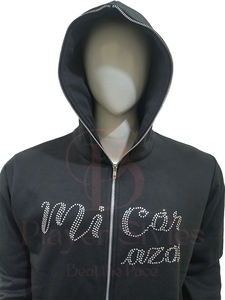 Vente en gros 100% Coton Polaire Hommes Full Zip Hoodies Noir Strass Personnalisable Joueur Styles Lourd GSM Capuche Col Automne - Product Image 5