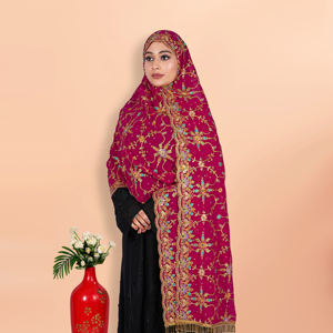 Womens Designer Georgette Hijab with Heavy Embroidery and Sequin Work Featuring Beads Latkan Lace Border for Party Wear - Product Image 2
