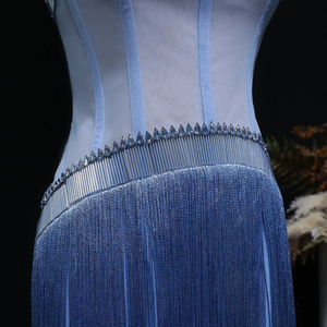 Vestido de Noche Moderno Jancember LSZ520 Azul Claro con Flecos y Borlas, Vestido de Fiesta Tipo Columna sin Tirantes con Efecto Ilusión - Product Image 6