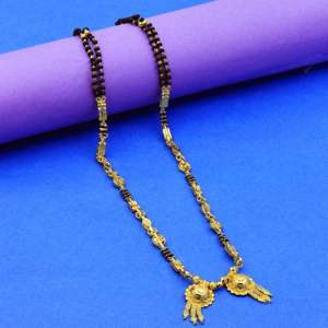 Vente en gros de micro mangalsutra long plaqué or 24 ct, bijoux traditionnels, bijoux de mariage indien, mangalsutra avec perles noires - Product Image 3